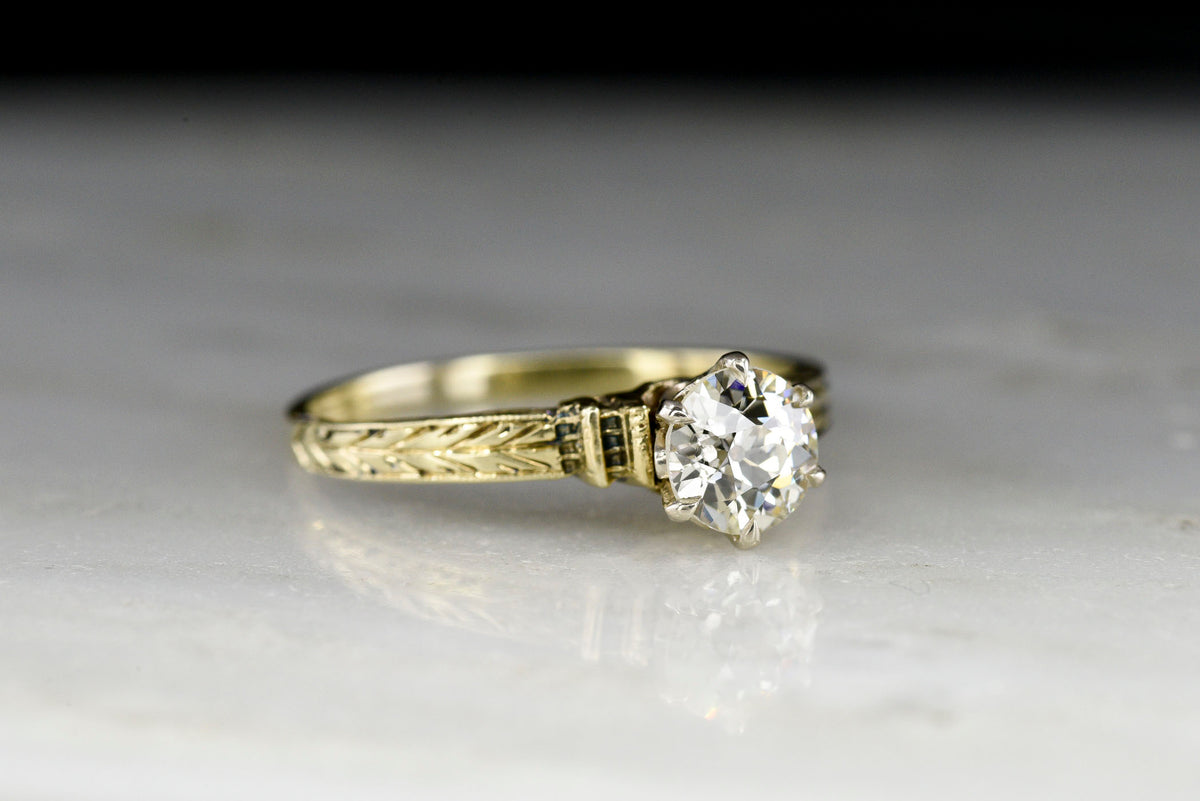 c. Early 1900s Six-Prong Solitaire Engagement Ring with an Old European Cut Diamond