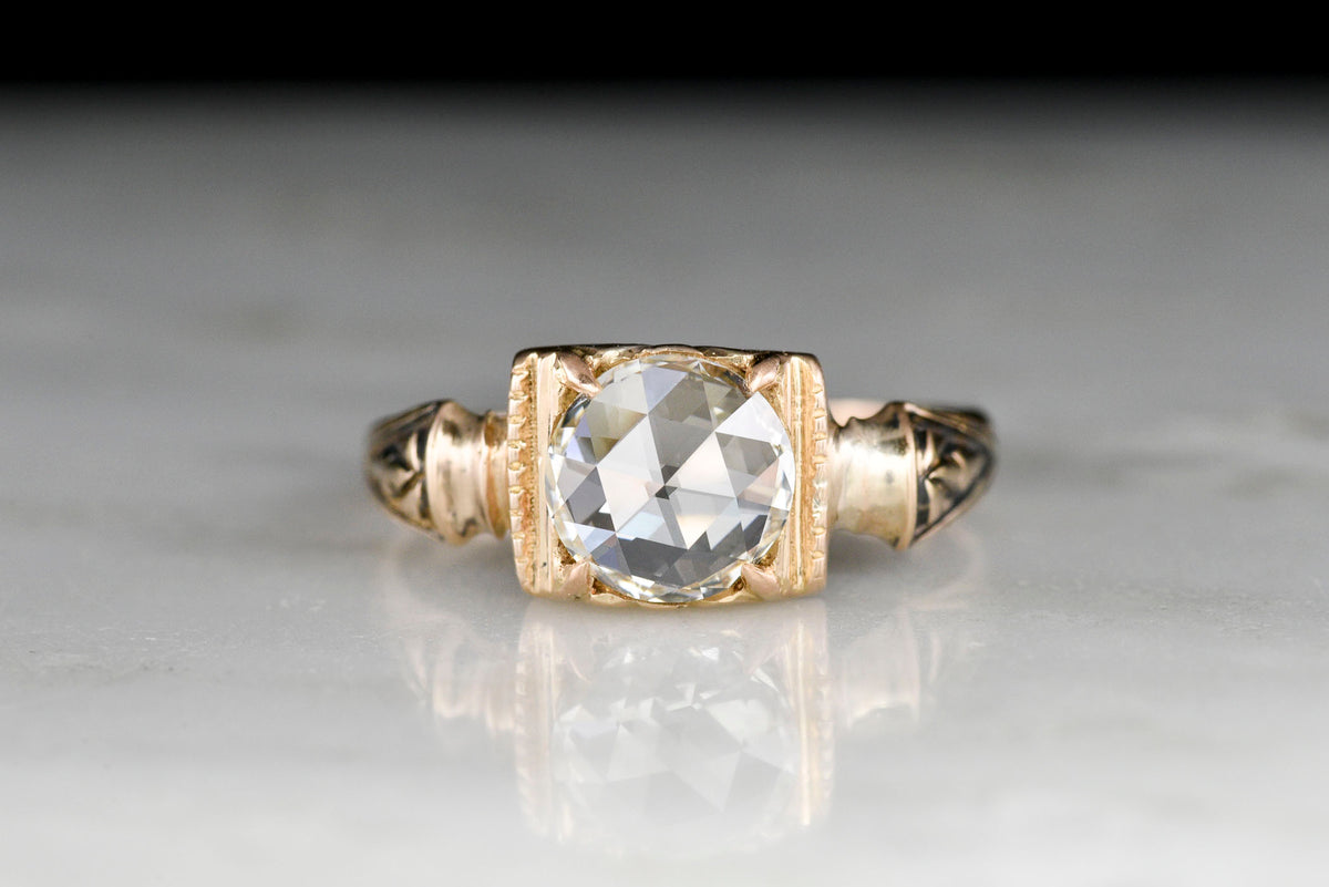 c. 1880s Victorian Gold Ring with a Round Rose Cut Diamond Center
