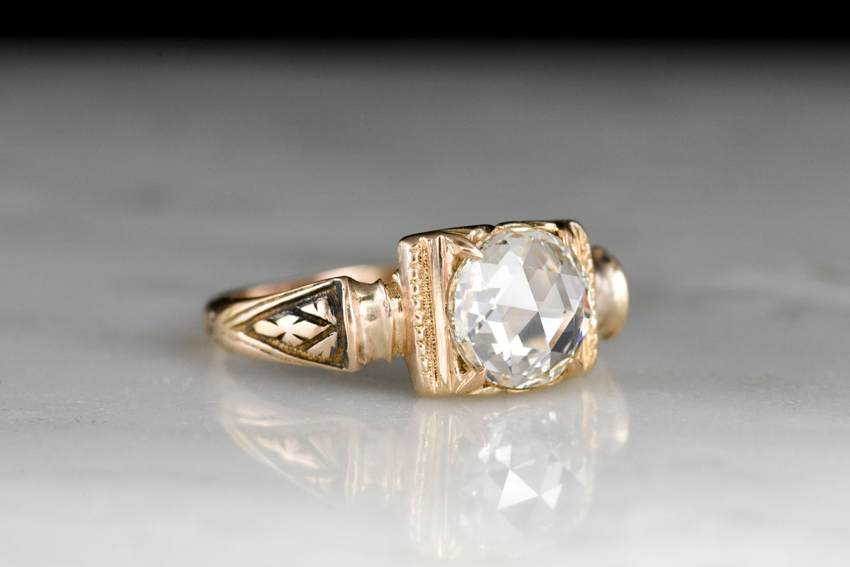 c. 1880s Victorian Gold Ring with a Round Rose Cut Diamond Center