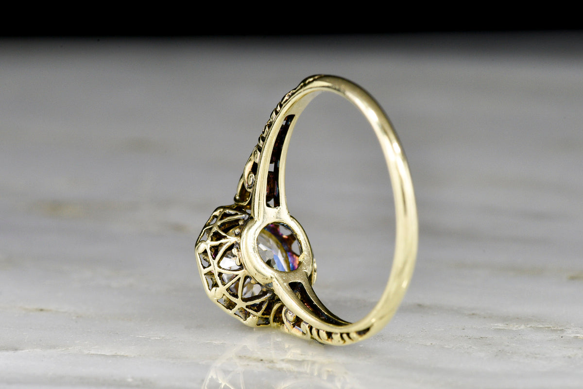 Ornate Victorian Gold Ring with an Octagonal Basket and Old European Cut Diamond