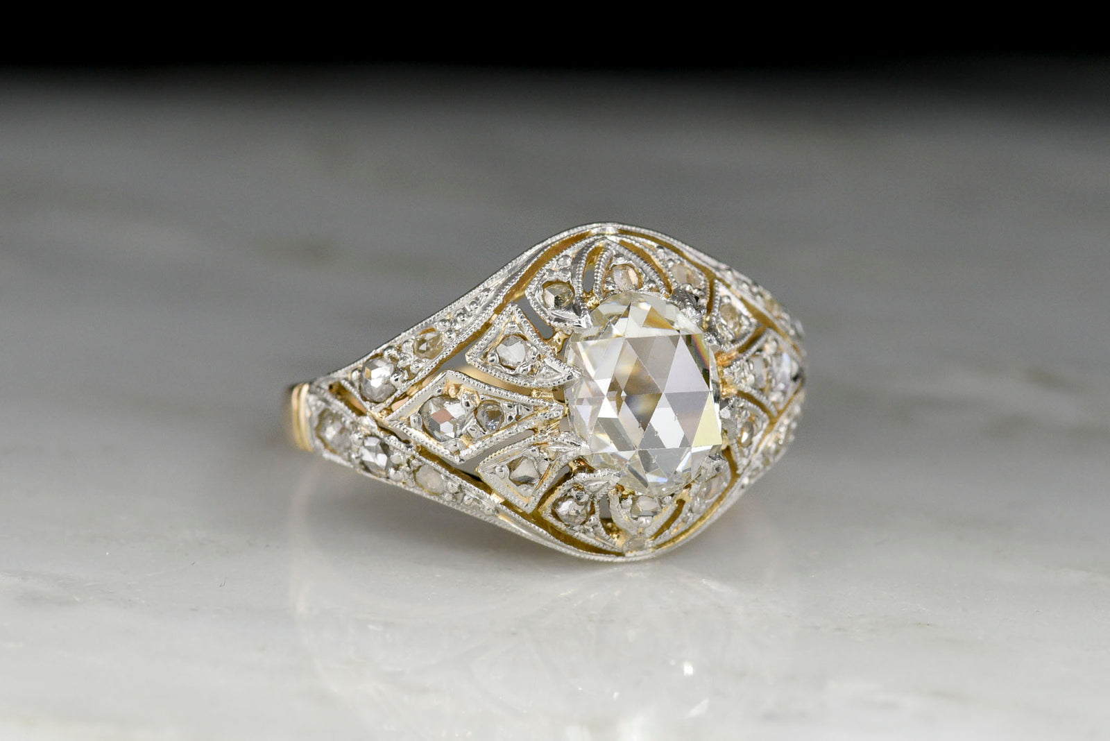 Antique Victorian / Belle Epoque oval rose cut diamond ring