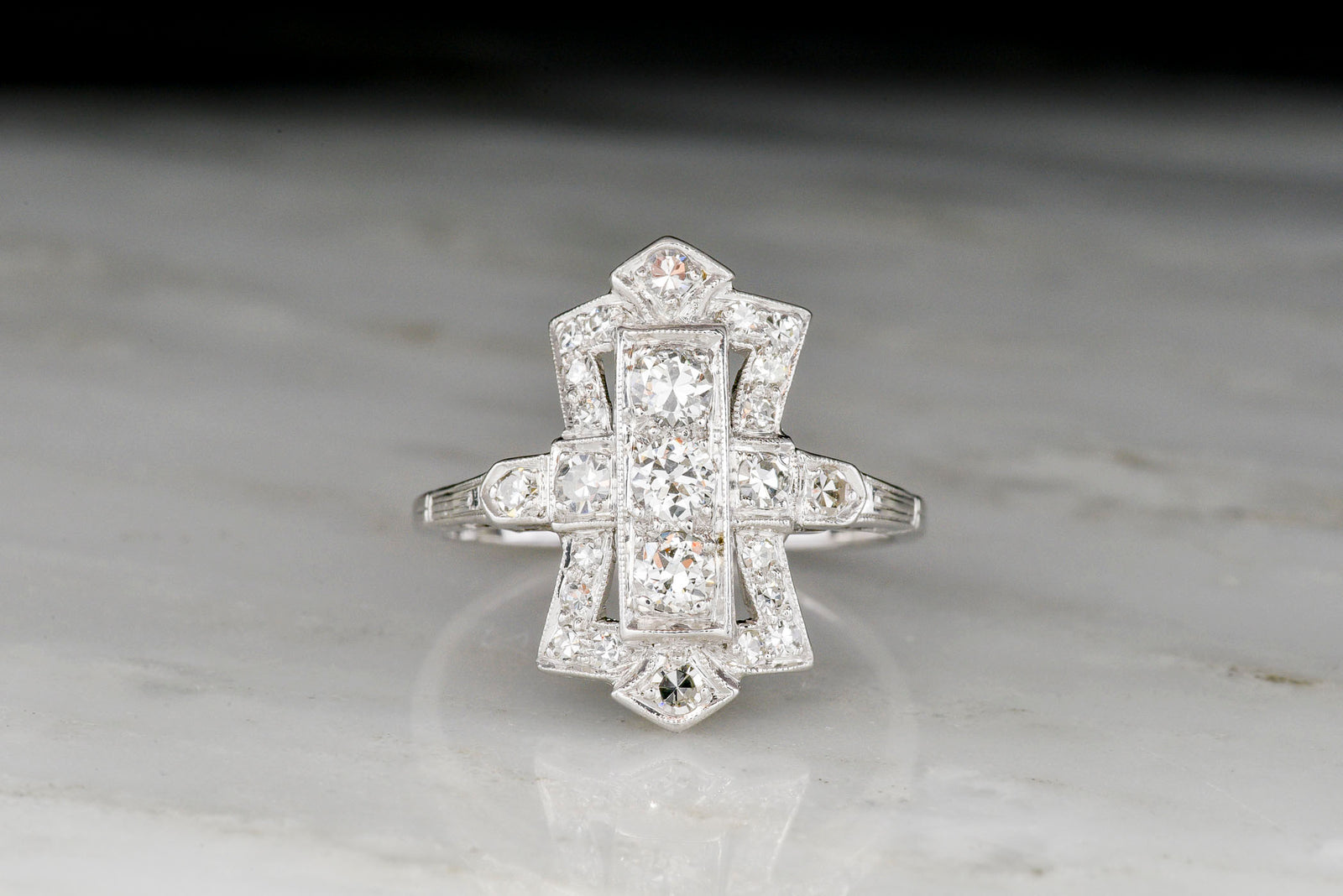 Vintage Art Deco Dinner Ring with Transitional and Single Cut Diamonds