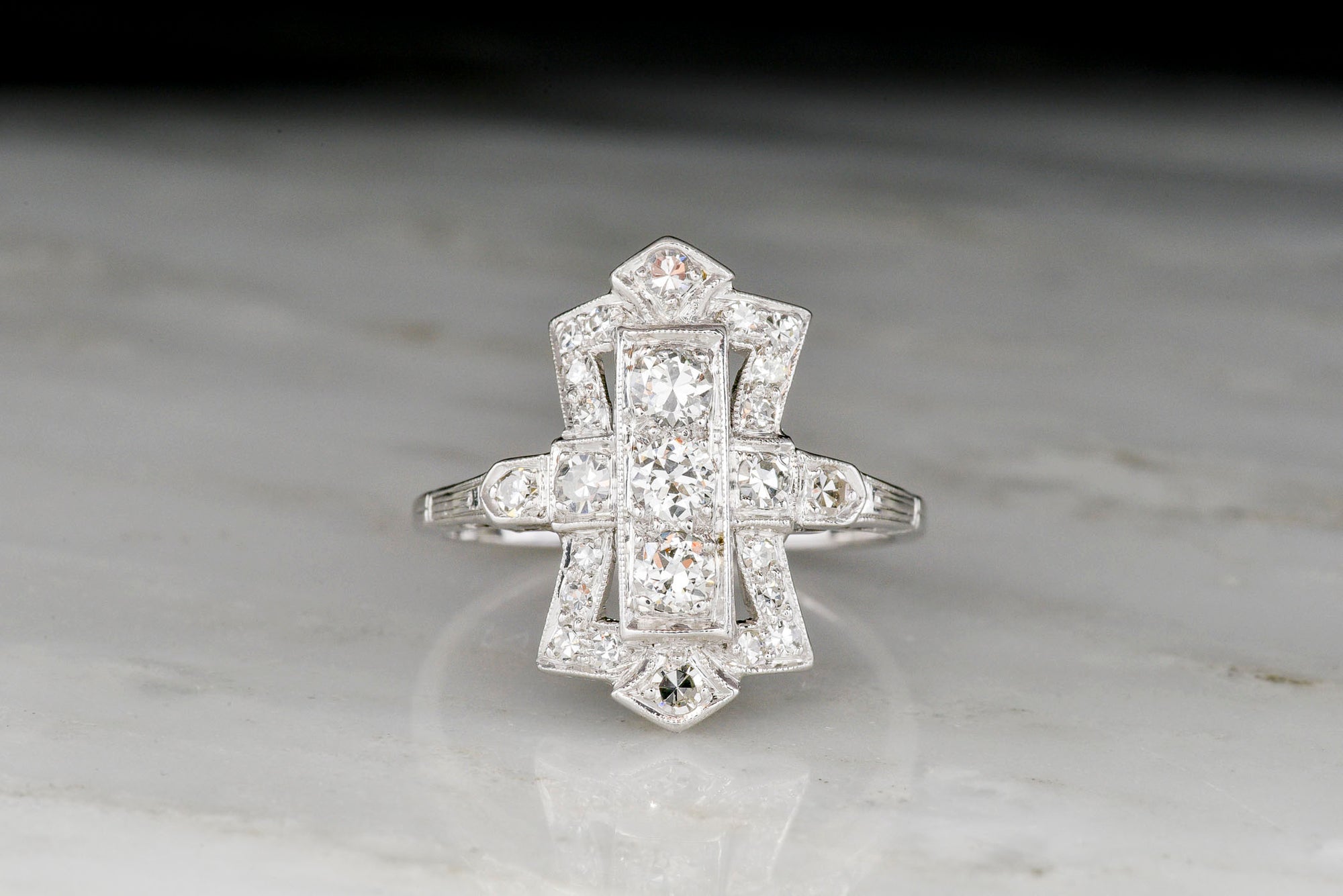 Vintage Art Deco Dinner Ring with Transitional and Single Cut Diamonds