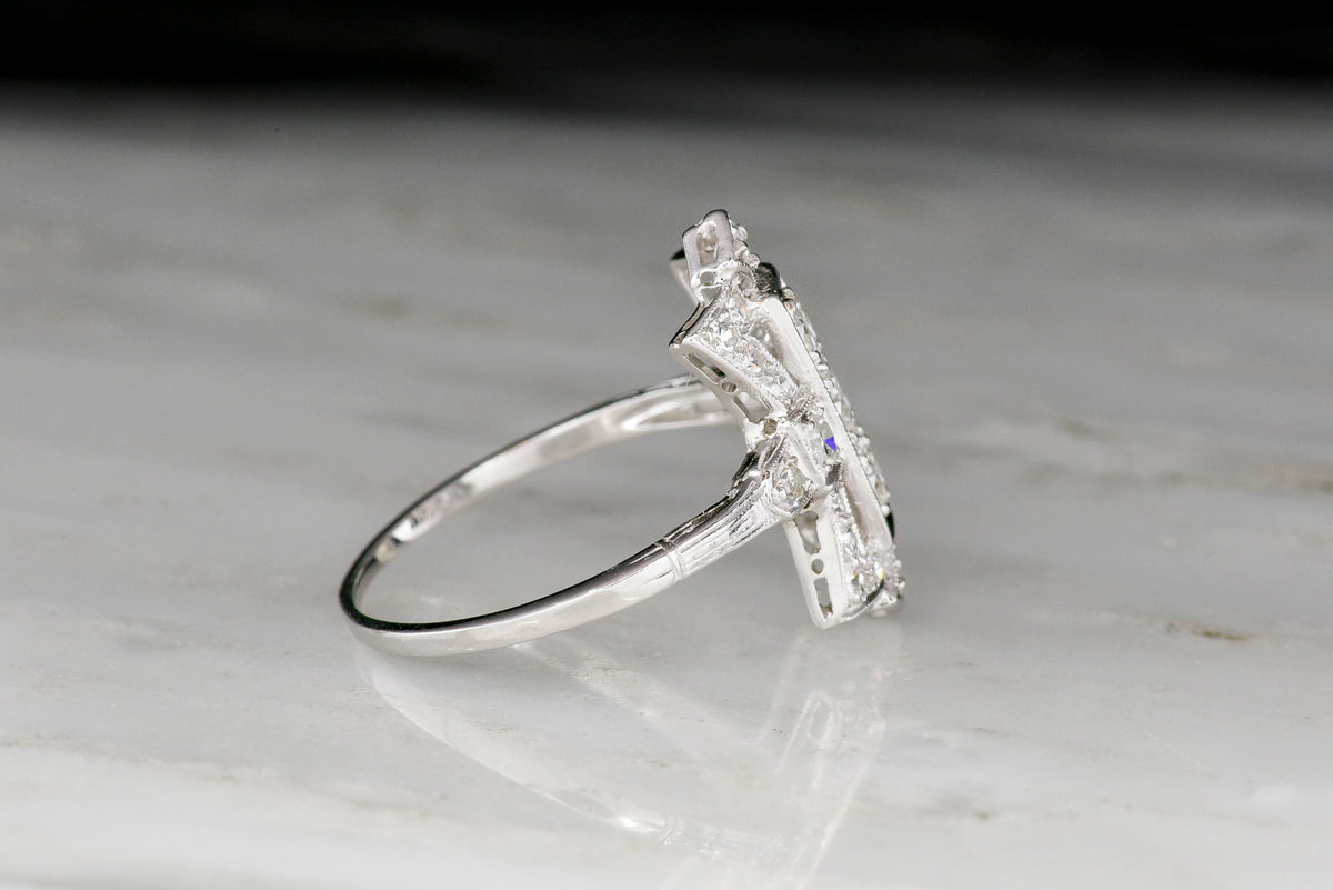 Art Deco Dinner Ring with Transitional Cut and Single Cut Diamonds