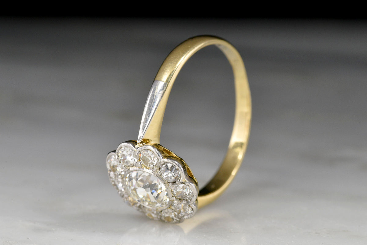 Belle Époque 18K Gold and Platinum Old European Cut Diamond Cluster Ring