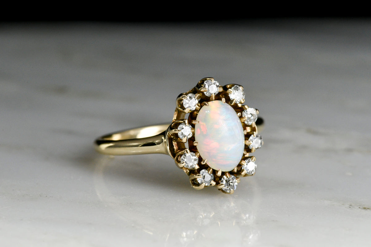 Victorian Opal and Antique Single Cut Diamond Cluster Ring