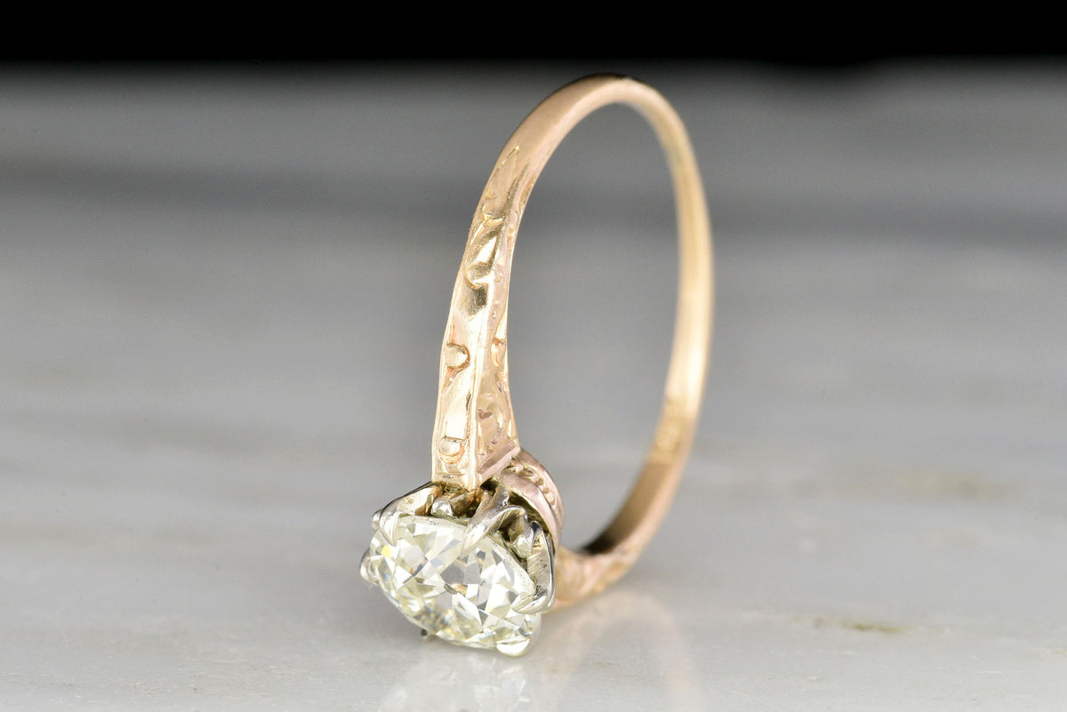 c. 1900s-1920s Two-Tone Solitaire with a GIA 1.25 Carat Old European Cut Diamond Center