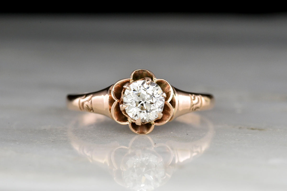 Victorian Buttercup Solitaire with an Old European Cut Diamond Center