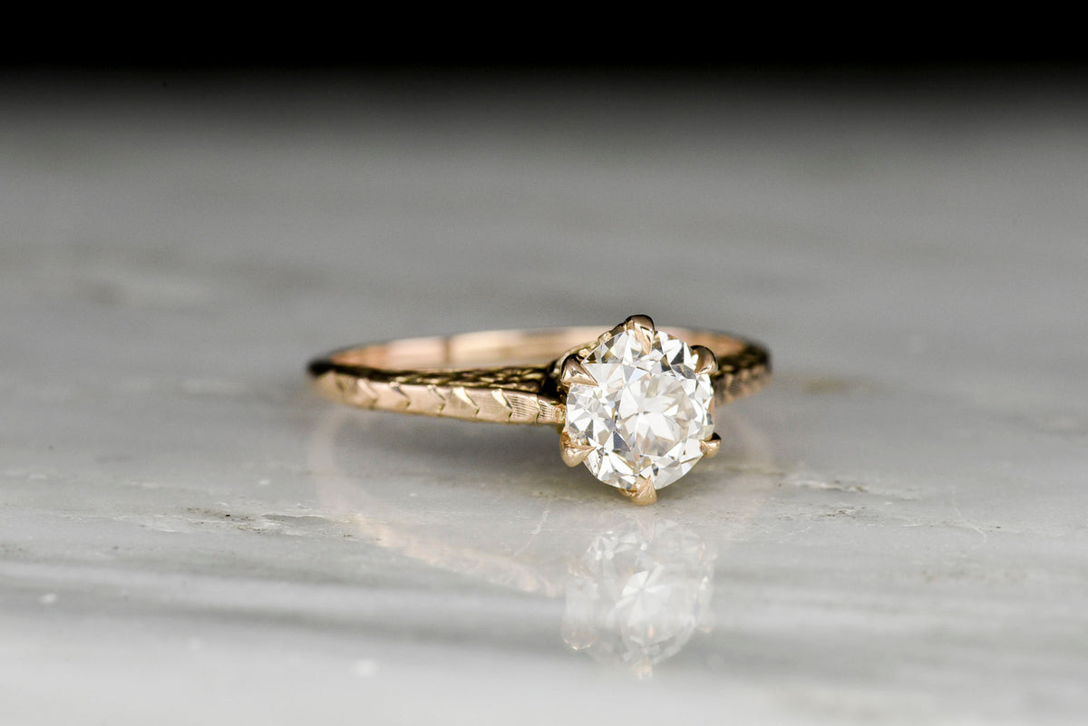 Antique Ostby &amp; Barton Rose Gold Solitaire Engagement Ring with an Old European Cut Diamond Center