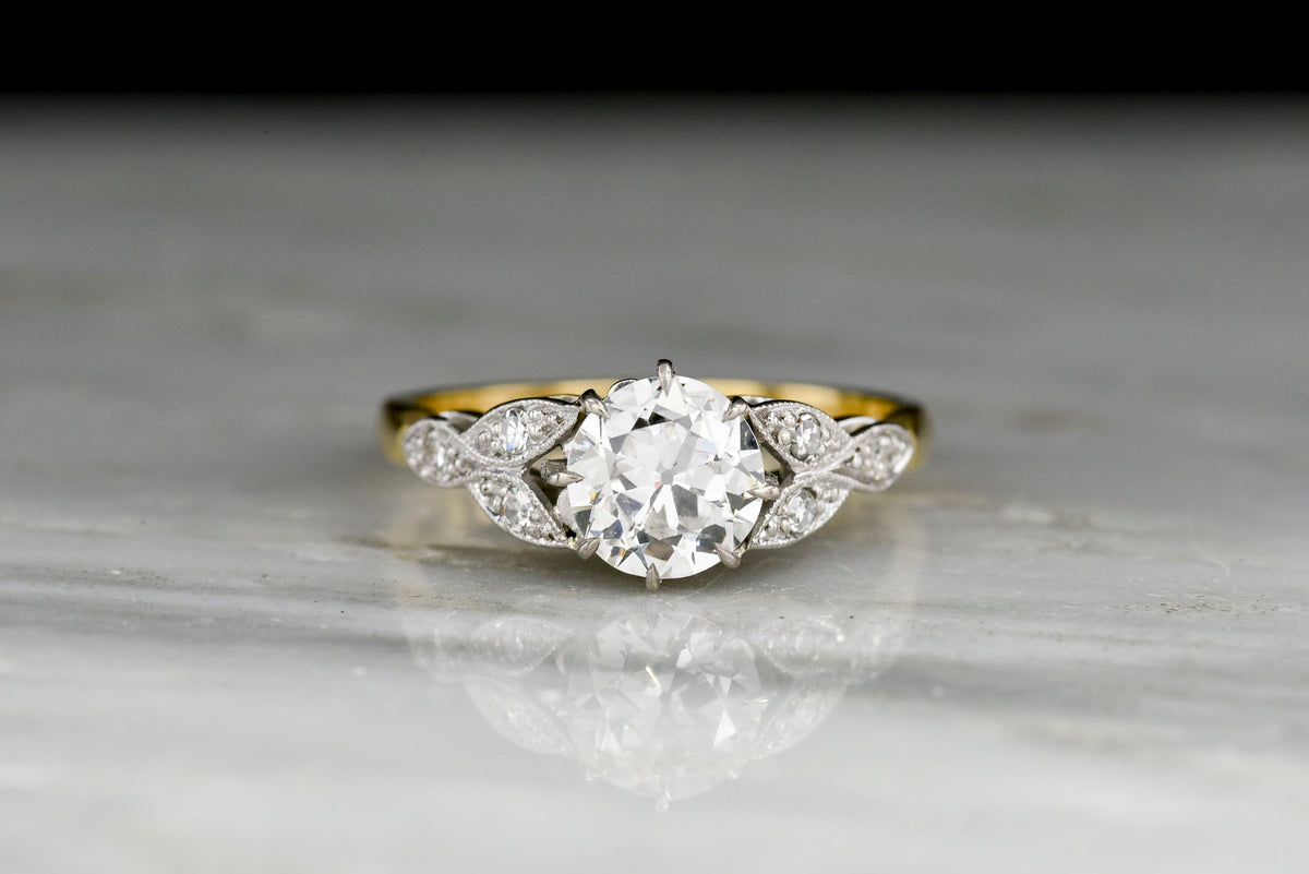 Edwardian / Belle Époque Transitional Cut Diamond Ring with Cathedral Shoulders