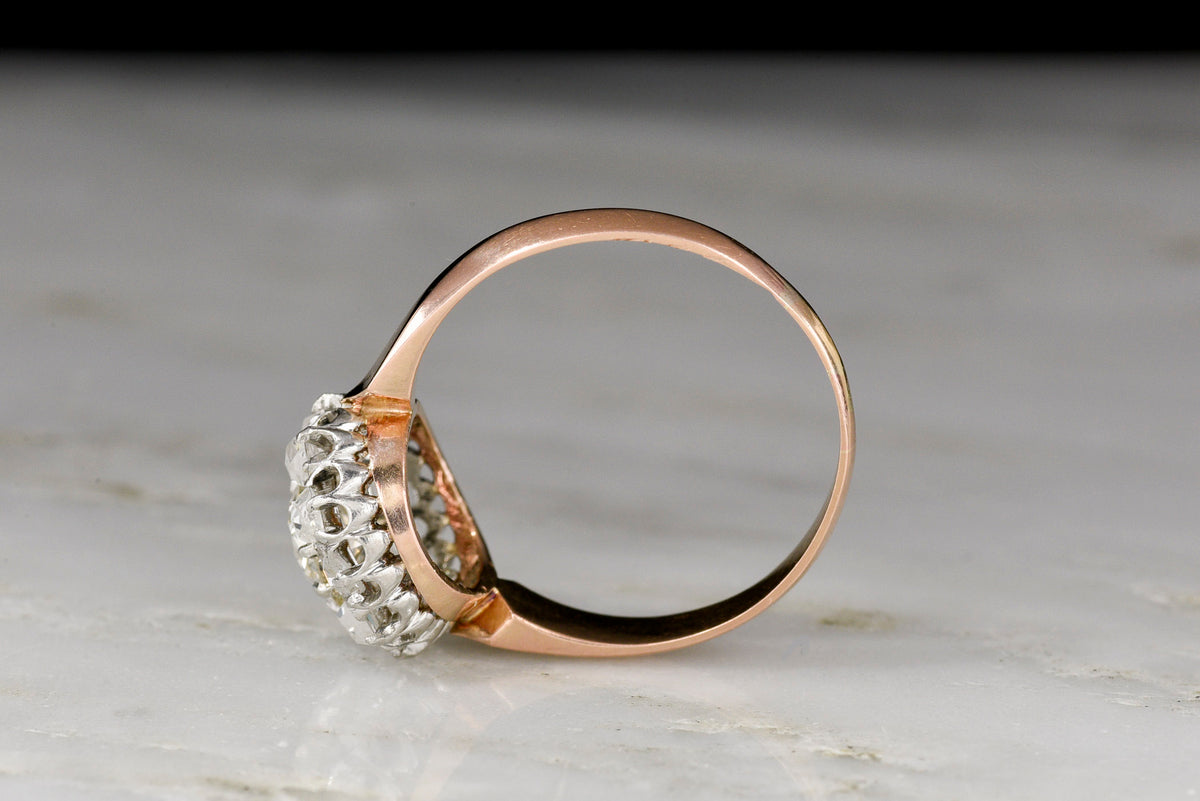 Late Victorian Two-Tone Rose Gold and Platinum Diamond Cluster Ring