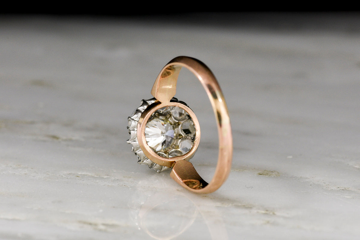 Late Victorian Two-Tone Rose Gold and Platinum Diamond Cluster Ring