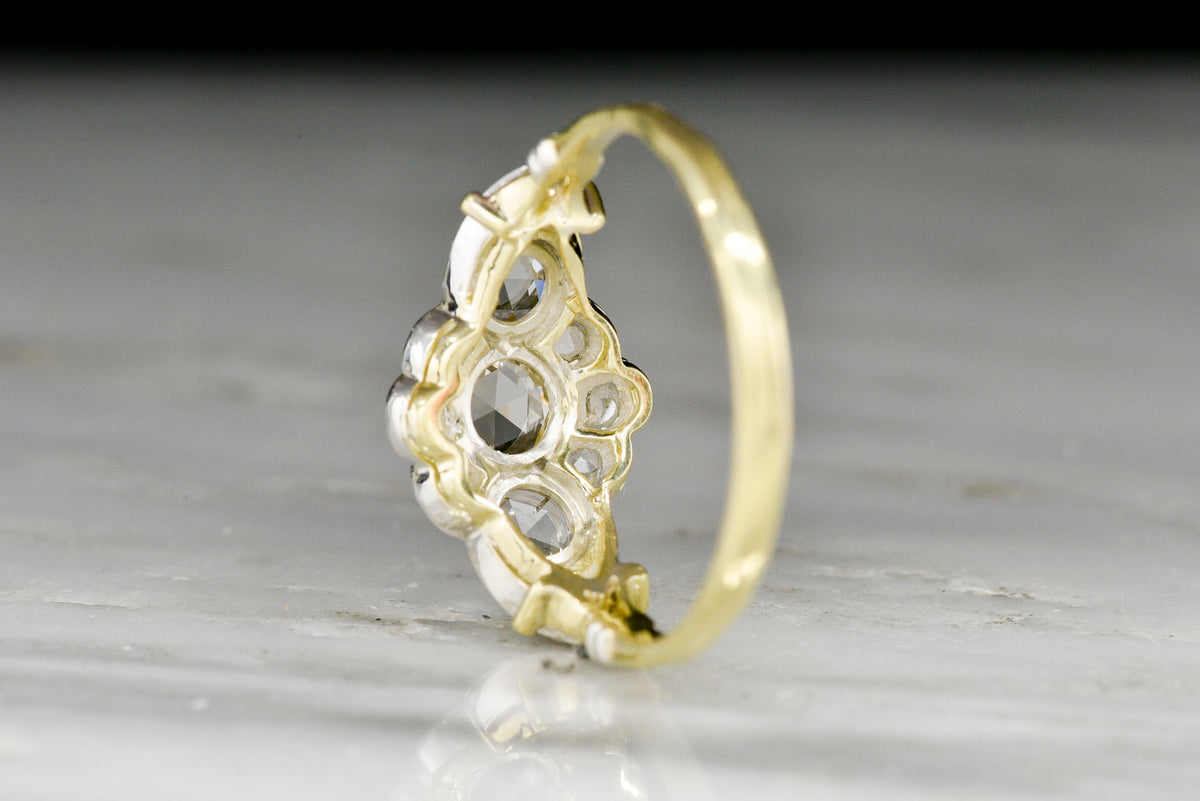 Antique Belle Époque Rose Cut Diamond Three-Stone Cluster Ring