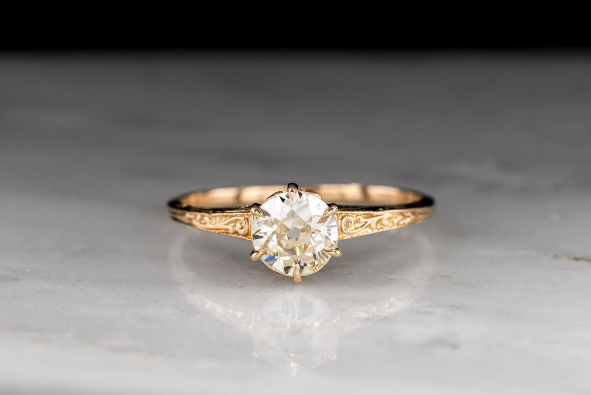 c. Early 1900s M.B. Bryant &amp; Co. Engraved Gold Solitaire Engagement Ring