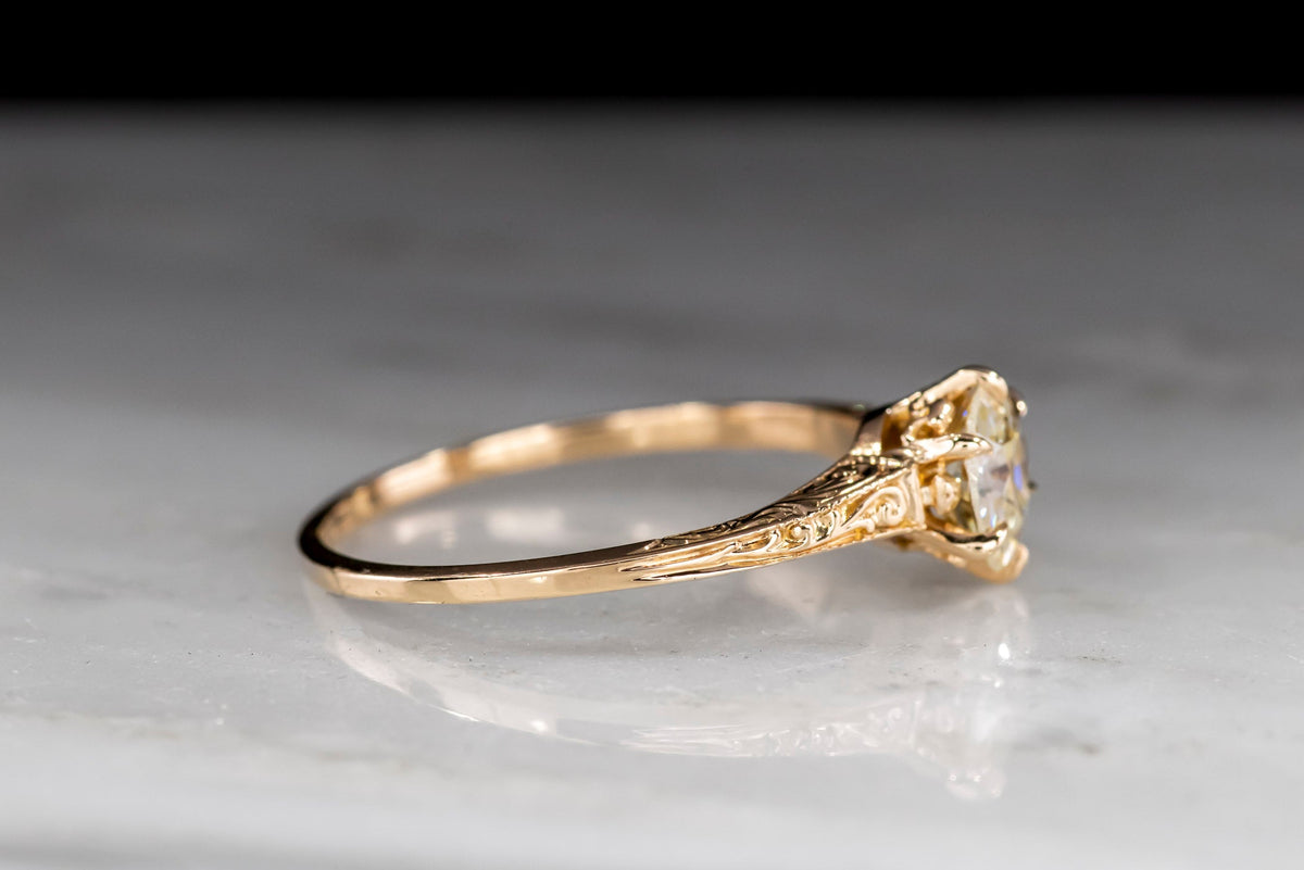 c. Early 1900s M.B. Bryant &amp; Co. Engraved Gold Solitaire Engagement Ring