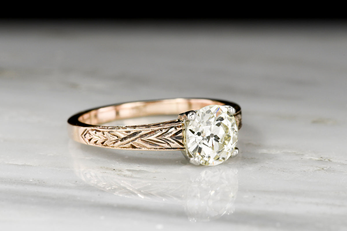 1.25 Carat Old European Cut Diamond in a Vintage Midcentury Victorian Revival Engagement Ring
