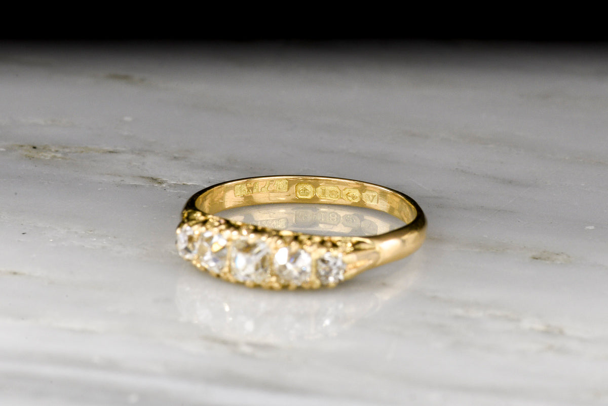 1870 English 18K Gold and Antique Cut Diamond Half Hoop Ring