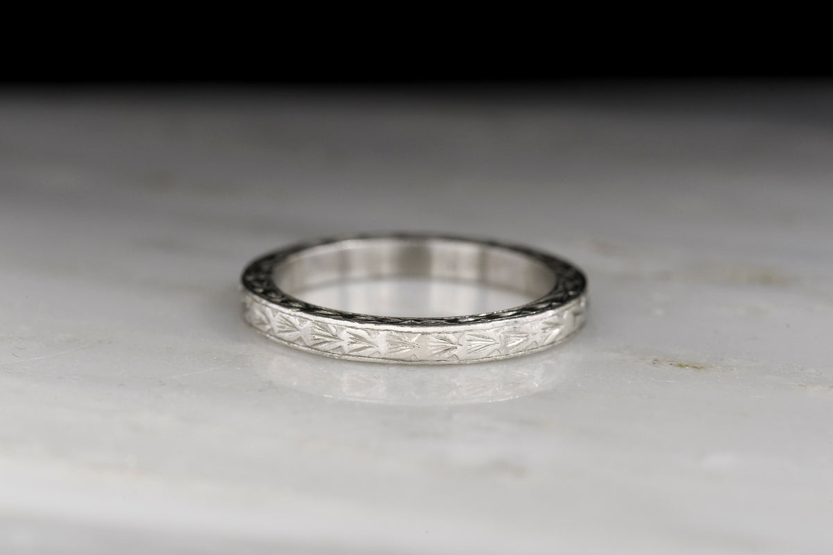 Hand-Engraved c. 1920s Platinum Engagement Ring with a Squared Profile