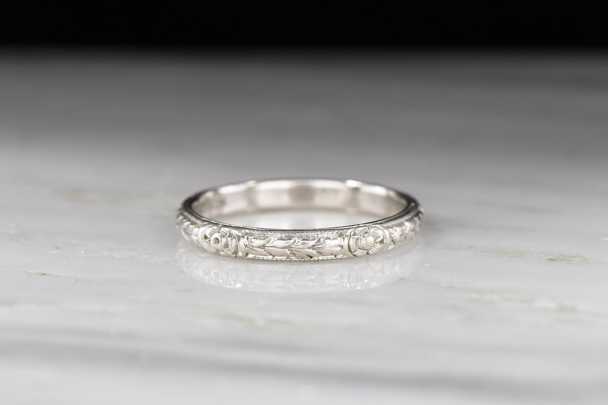 c. 1920s Wedding Band or Stacking Band with a Wheat and Blossom Pattern