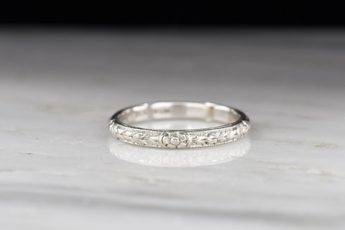 c. 1920s Wedding Band or Stacking Band with a Wheat and Blossom Pattern