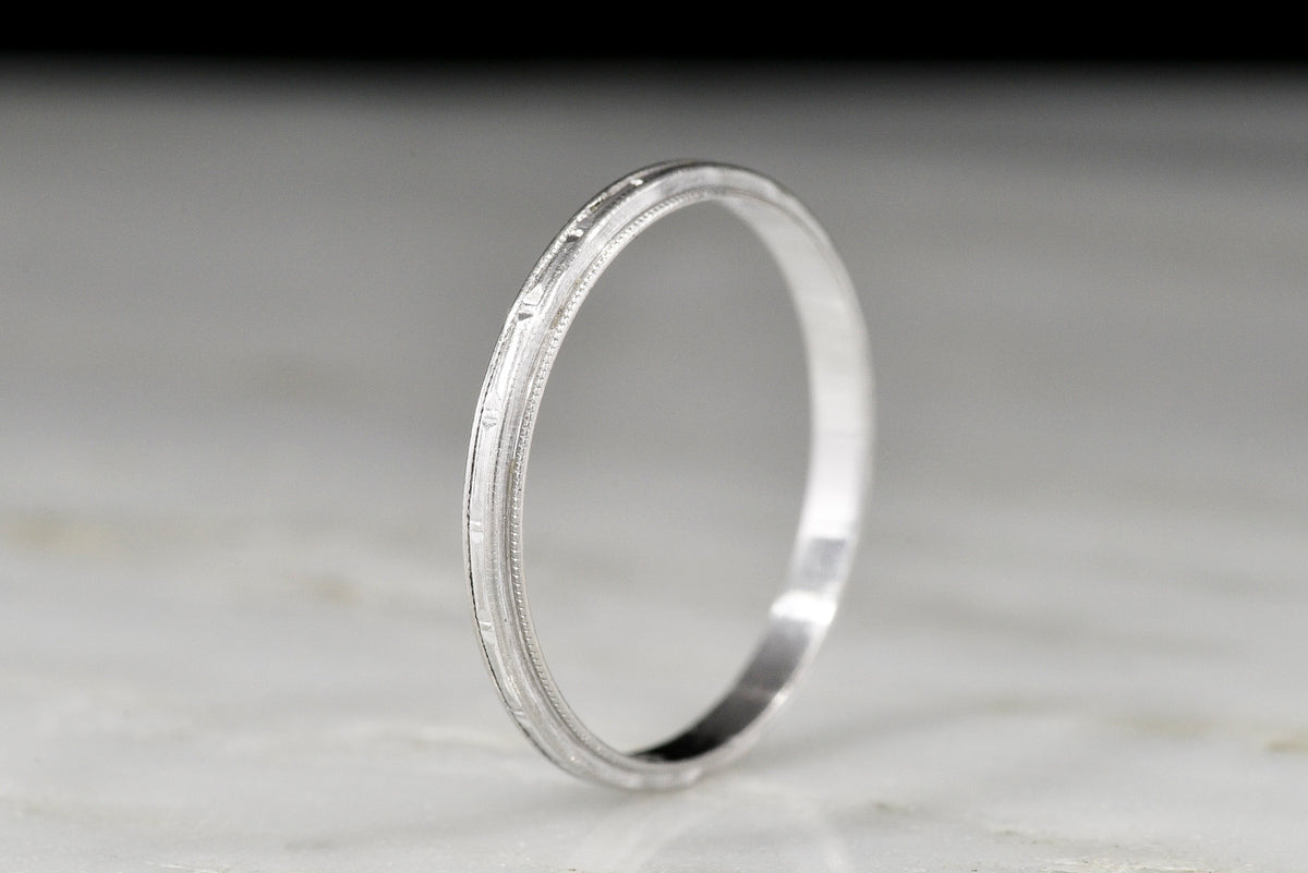 Art Deco / Midcentury Platinum Wedding or Stacking Band with a Linear Pattern