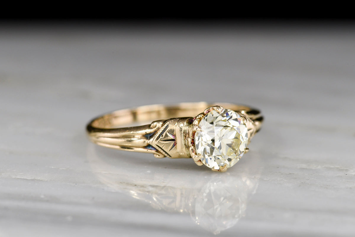 Early-Mid 1900s Victorian Revival Engagement Ring with a Cape-Color Old European Cut Diamond