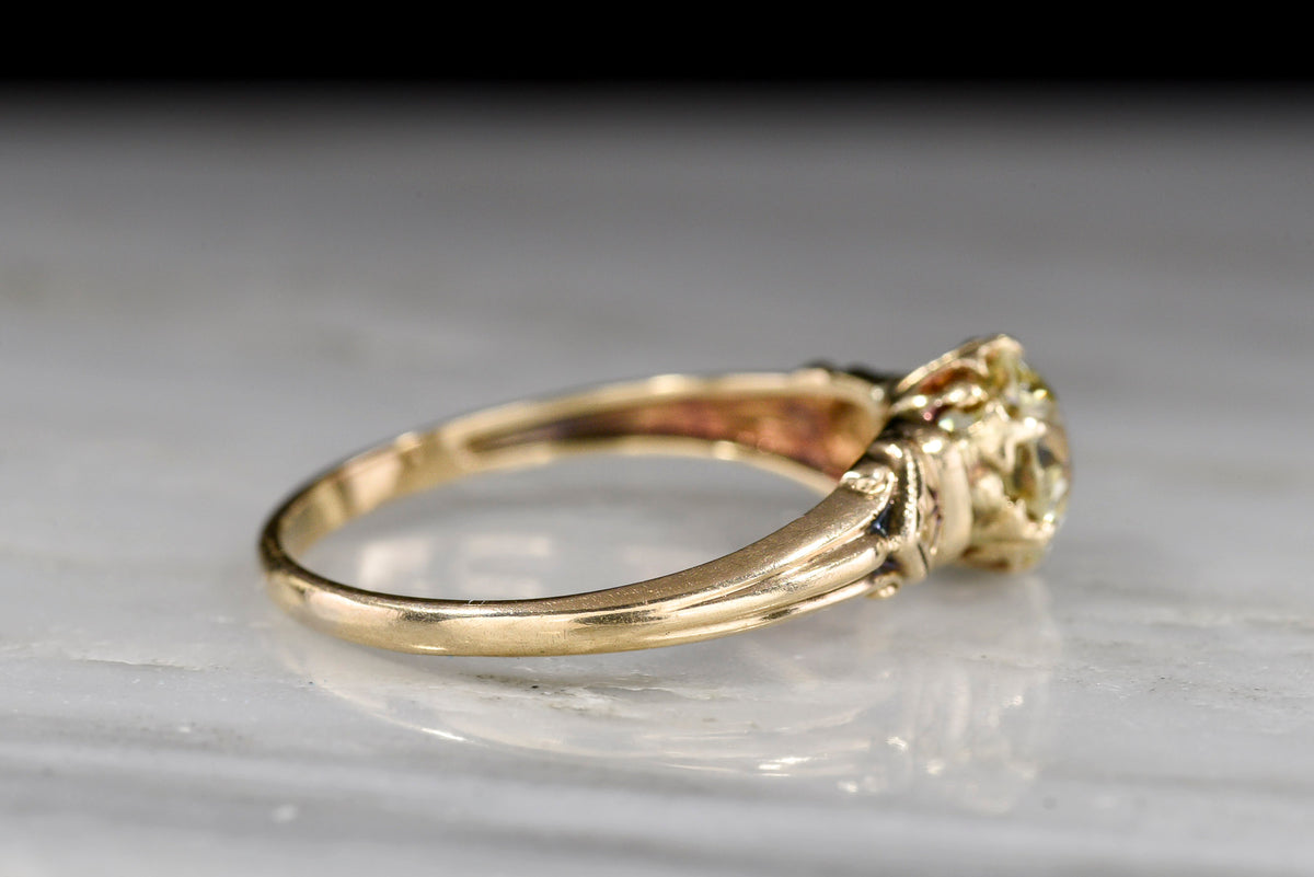 Early-Mid 1900s Victorian Revival Engagement Ring with a Cape-Color Old European Cut Diamond
