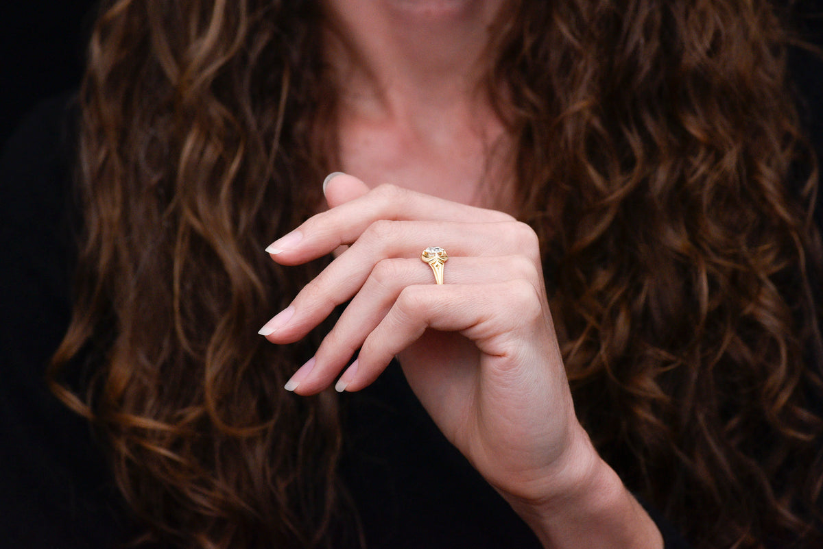 Late/Post-Victorian Solitaire Engagement Ring with Vienna Secession Detailings