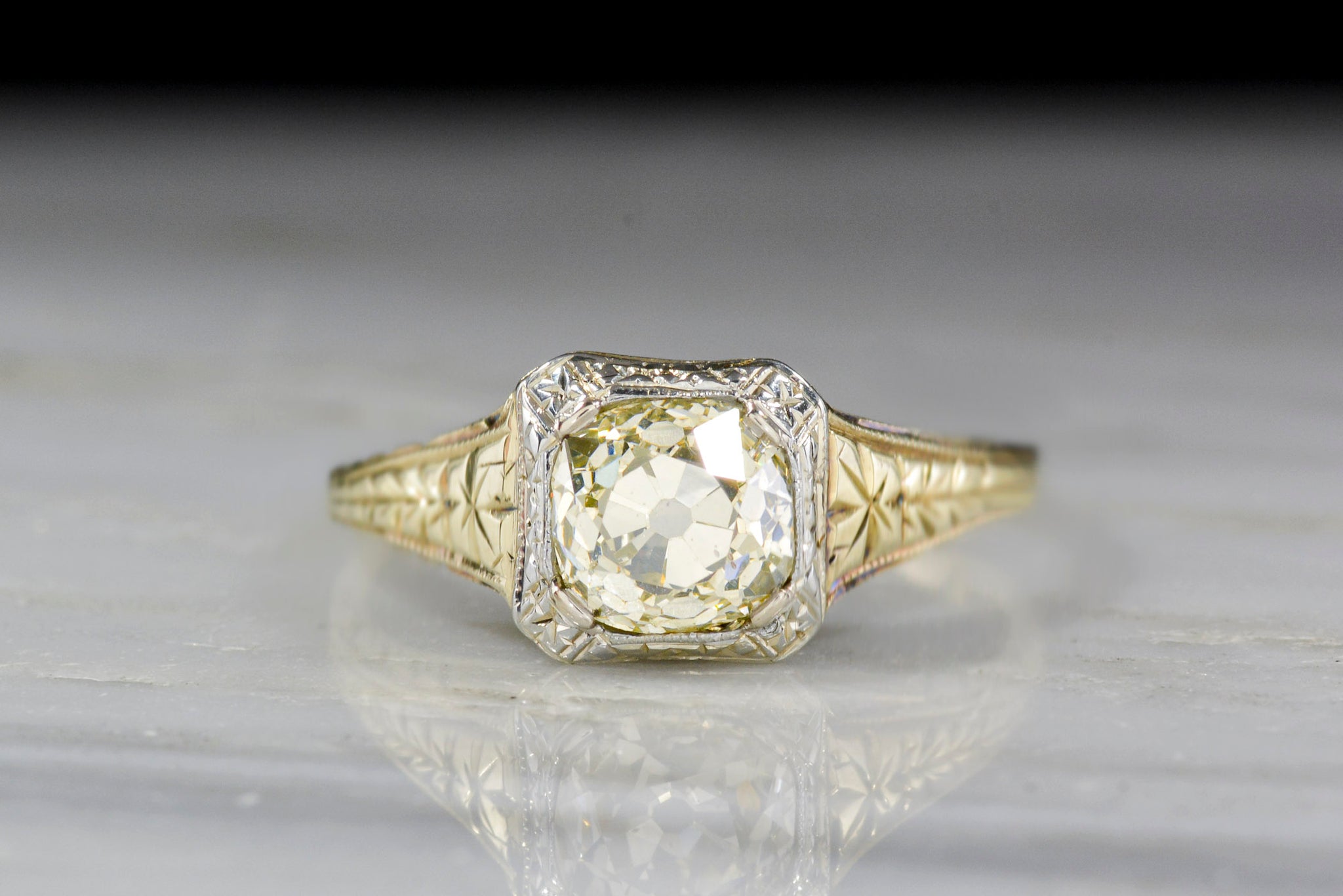 Antique Post-Victorian, Neoclassical Ring; Yellow Old Mine Cut Diamond ...