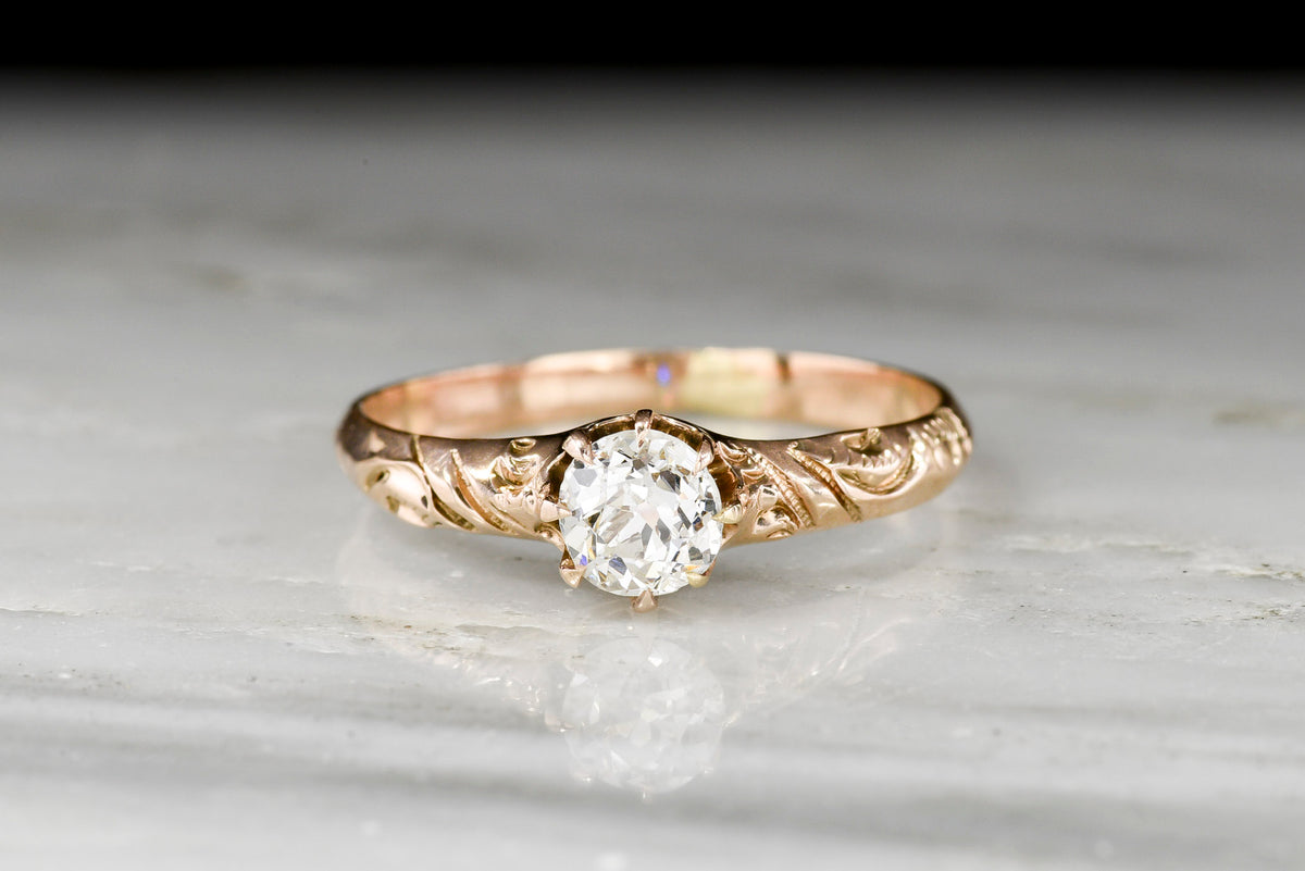 Post-Victorian Rose Gold Solitaire with a GIA Old European Cut Center