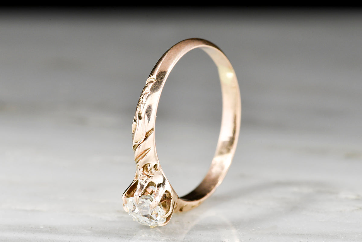 Post-Victorian Rose Gold Solitaire with a GIA Old European Cut Center