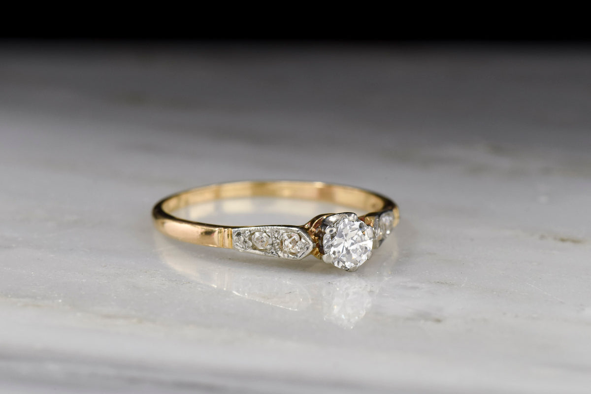 Antique c. 1900 18K Gold and Platinum Stacking or Petite Engagement Ring