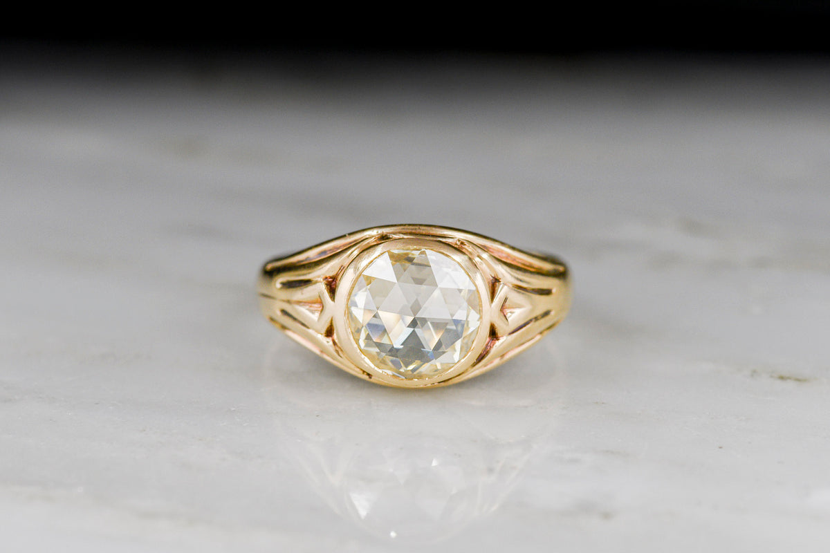 Late Victorian-Era Round Rose Cut Diamond Ring with &quot;Arts and Crafts&quot; Shoulder Details