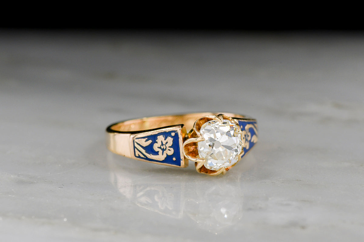Early Victorian Old Mine Cut Diamond Ring with Floral Shoulders