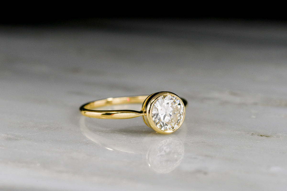 Victorian &quot;Alabaster &amp; Wilson&quot; 18K Gold Bezel-Set Solitaire Diamond Engagement Ring