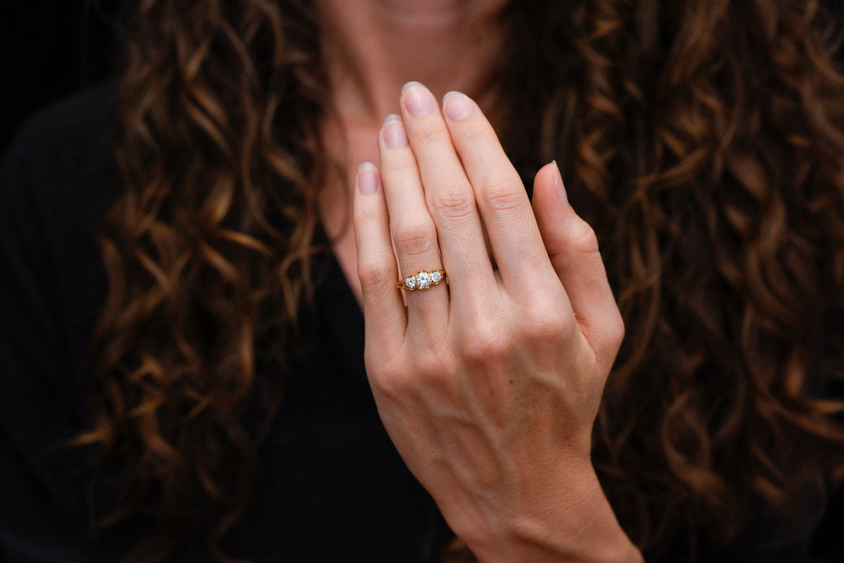 Antique c. 1900 &quot;Hamilton &amp; Inches&quot; (Edinburgh, Scotland) Three-Stone Diamond Engagement Ring