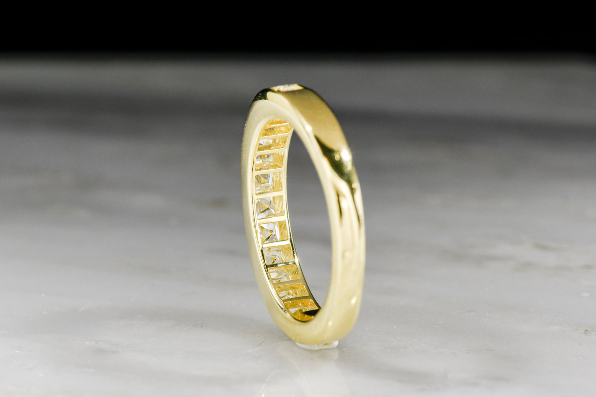 18K Gold and French Cut Diamond Wedding Band with a Late Art Deco / Early Midcentury Design