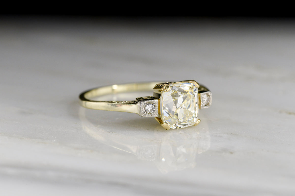 Antique German c. 1920s Engagement Ring with a GIA 2.02 Old Mine Cut Diamond Center