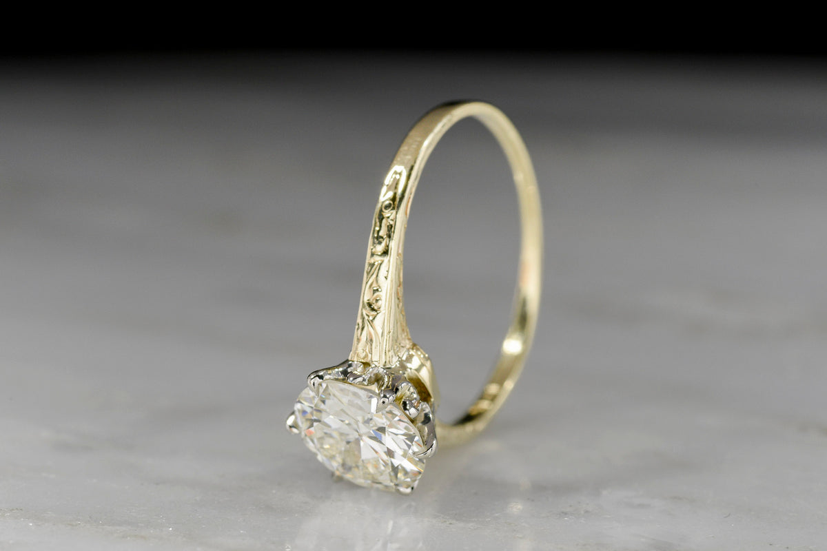 Early 1900s 1.52 Carat Transitional Cut Diamond Solitaire Engagement Ring