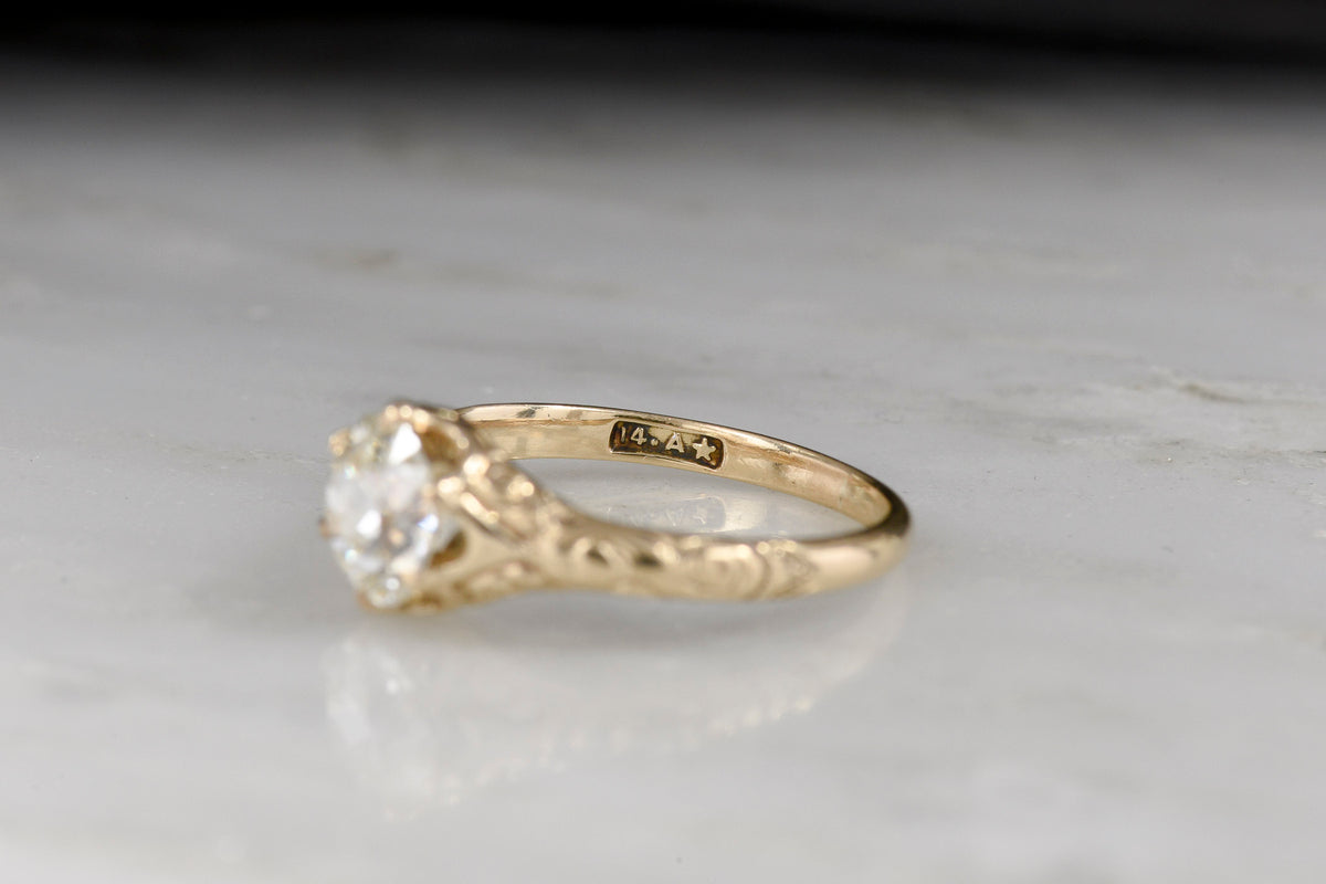 Early 1900s Allsopp Bros. Belcher Engagement Ring with Deep-Relief Scrollwork