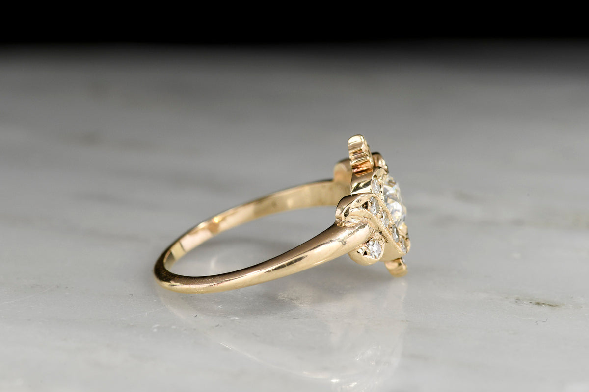 Antique Hand-Carved Right-Hand Ring or Unique Engagement Ring with an East-West Oval Cut Diamond