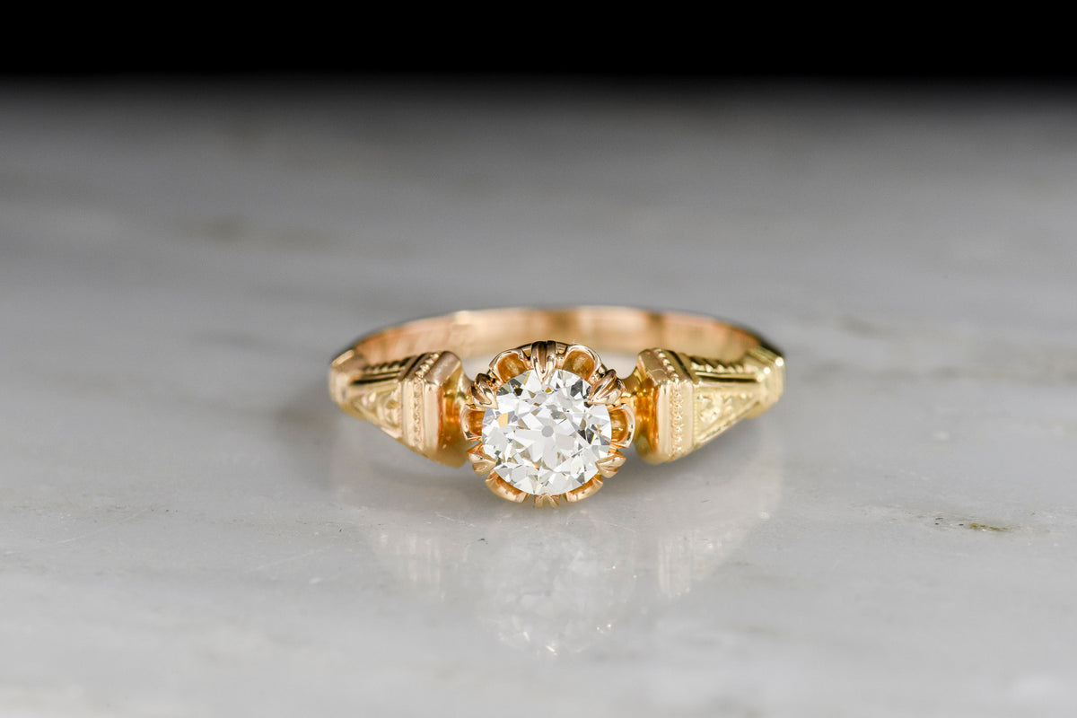 c. Mid-Late 1800s Victorian Diamond Engagement Ring in 18K Gold with Fine Engraving
