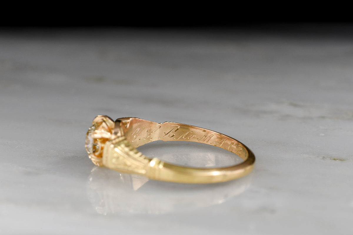 c. Mid-Late 1800s Victorian Diamond Engagement Ring in 18K Gold with Fine Engraving