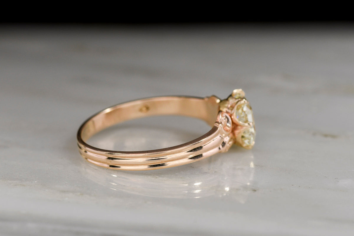 Antique Rose Gold Column-and-Capital Design Solitaire Engagement Ring