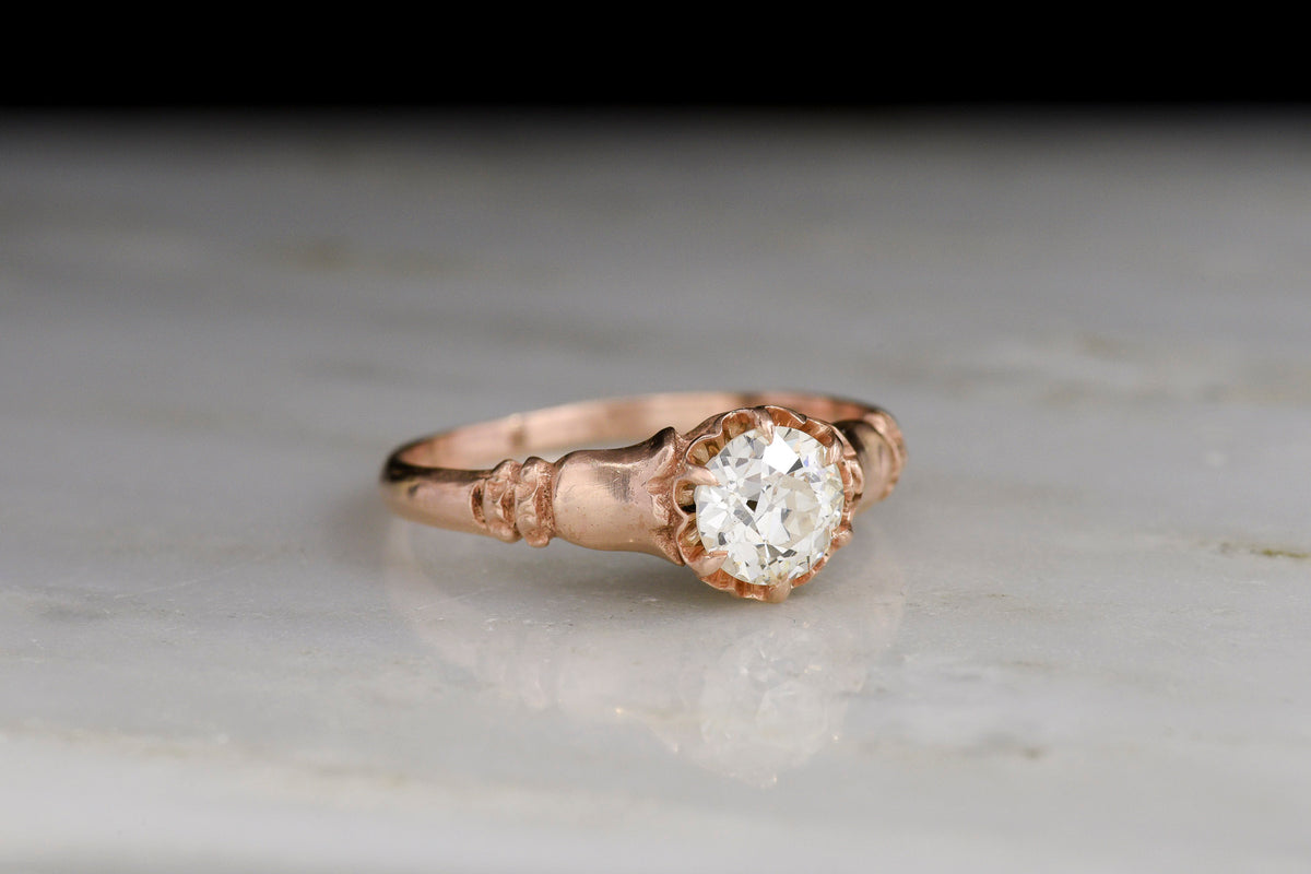 Post-Victorian Solitaire Engagement Ring with a Subtle Buttercup and Old Euro Center