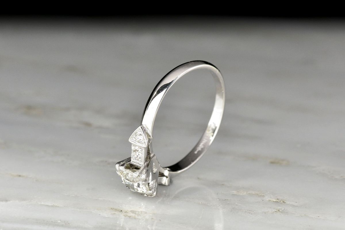 Circa 1950s Engagement Ring with Fishtail Prongs and a Knife-Edge Shank