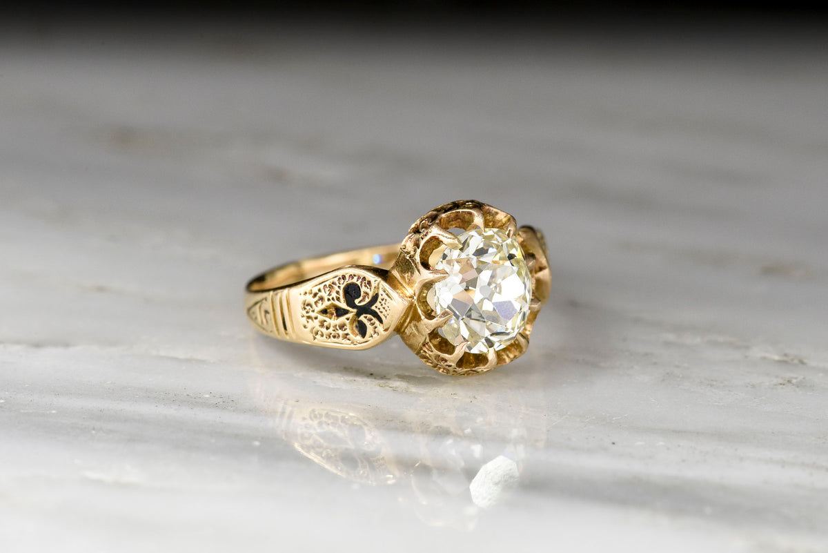 Victorian 18K Oval Ten-Prong Engagement Ring with a 1.32 Carat Old Mine Cushion Cut Diamond