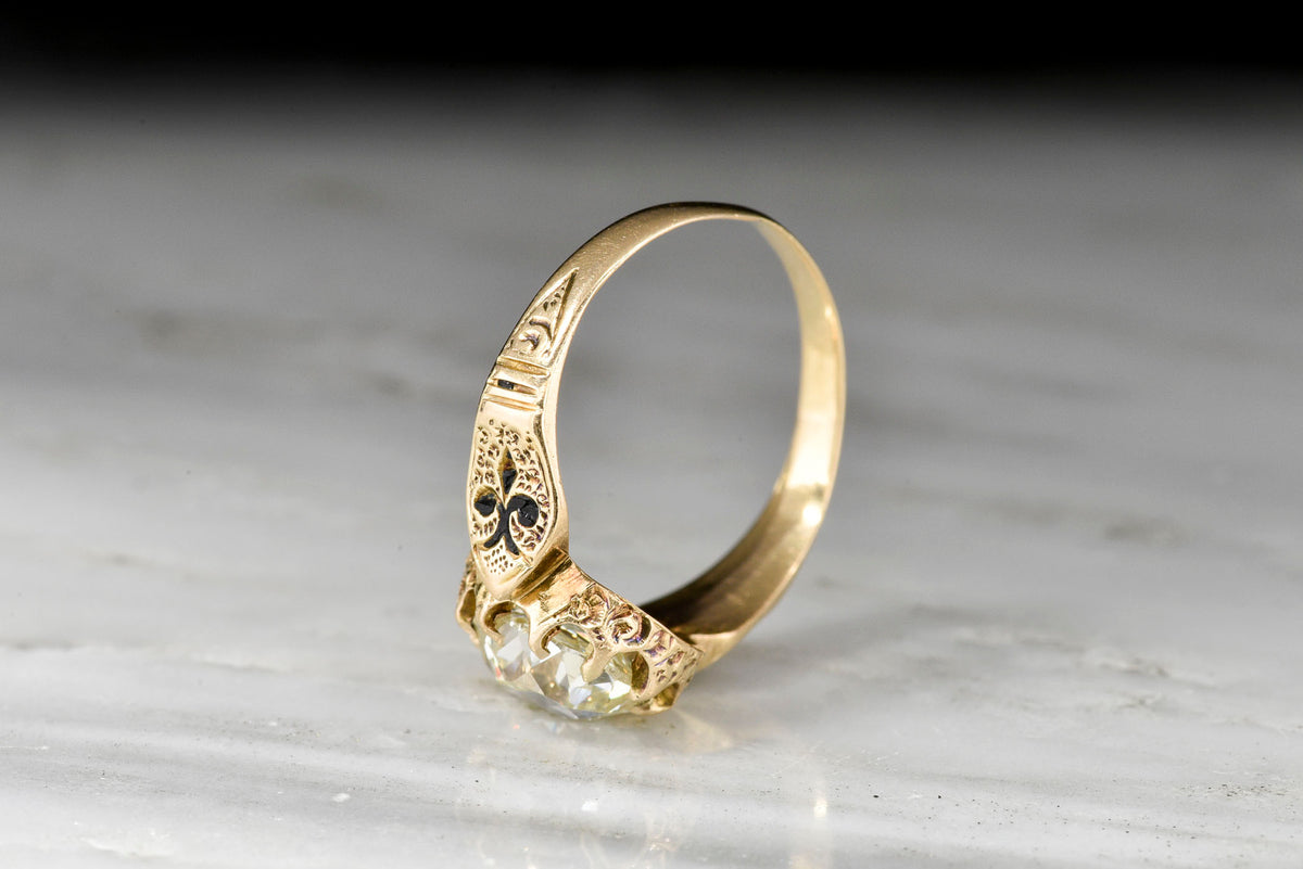 Victorian 18K Oval Ten-Prong Engagement Ring with a 1.32 Carat Old Mine Cushion Cut Diamond