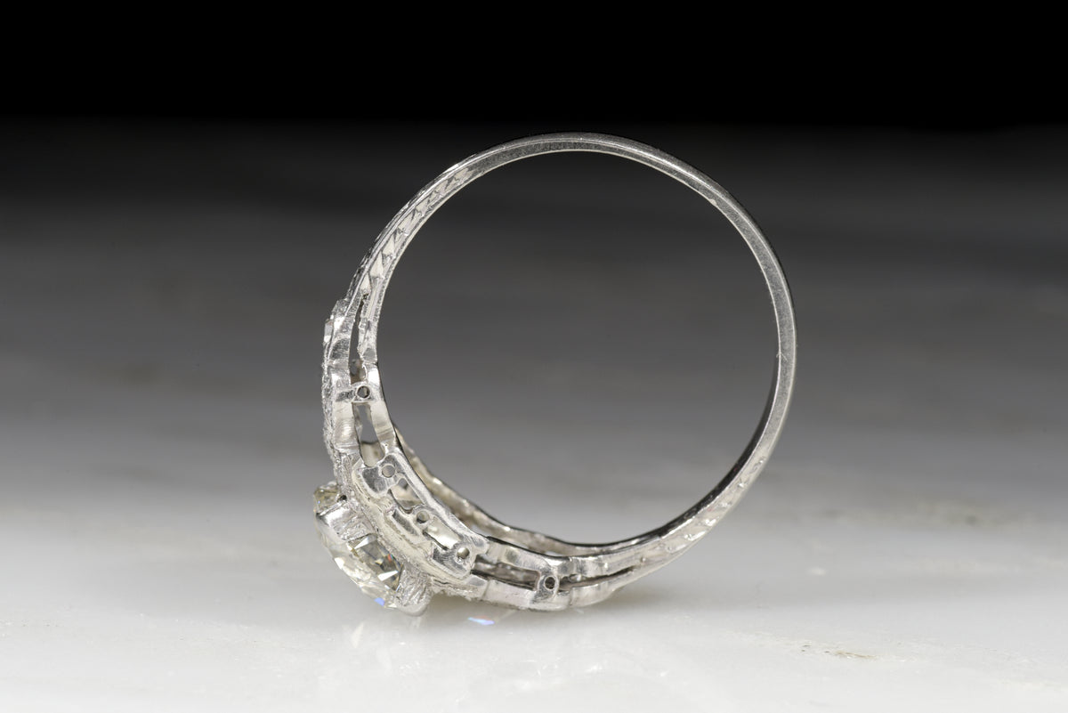 Late Edwardian / Early Art Deco GIA Certified 1.34 Carat Old European Cut Diamond Engagement Ring