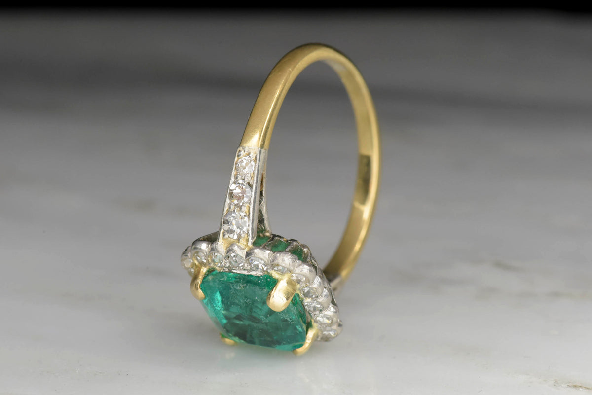 Late Belle Époque Diamond Ring with a Certified 2.87 Carat Emerald Center